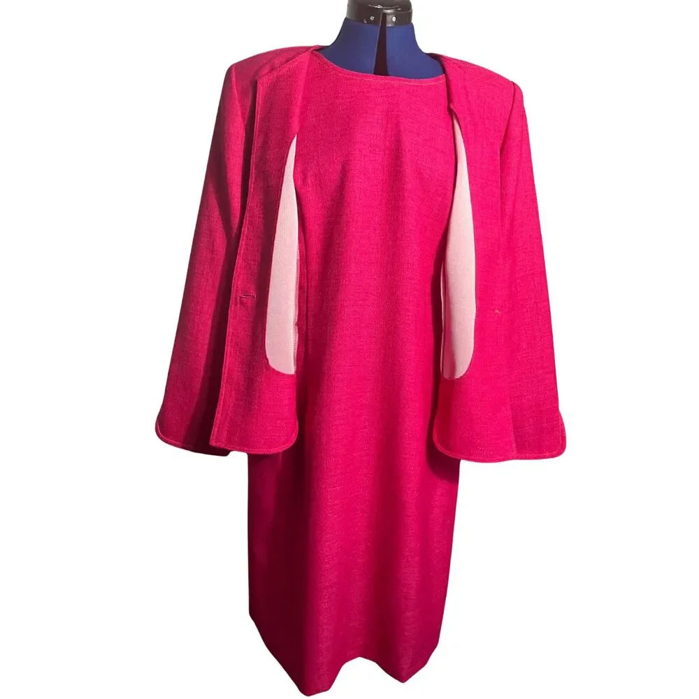 Vintage Leslie Fay Pink Two-Piece Dress Suit | Jacket & Sleeveless Dress US 16P - Picture 3 of 11
